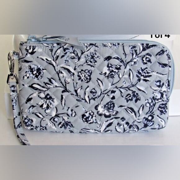 Vera Bradley RFID Wristlet Wallet Clutch Perennials Gray - Picture 1 of 4